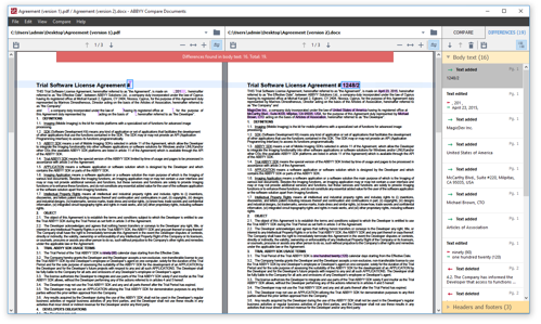 differences in two versions of a documen