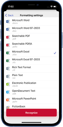 convert to Excel mobile app